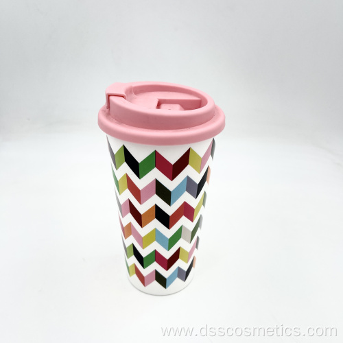 Eco-Friendly Reusable Custom Printed BPA Free 16oz double Coffee Cup With Lid